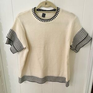 NWOT Cream and Black Striped Short Sleeve Sweater
